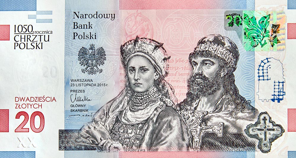 20 zł - banknot kolekcjonerski - 1050. rocznica Chrztu Polski