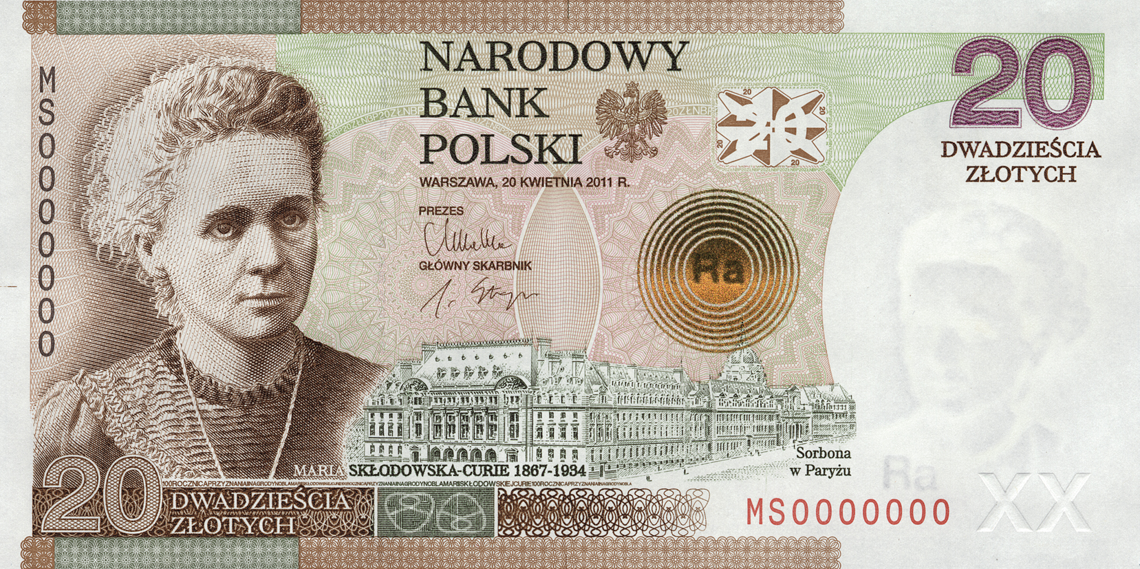 20 zł - banknot kolekcjonerski - Maria Skłodowska Curie